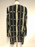 JAEGER BLACK & CREAM SILK PRINT LONG OVER BLOUSE SIZE L
