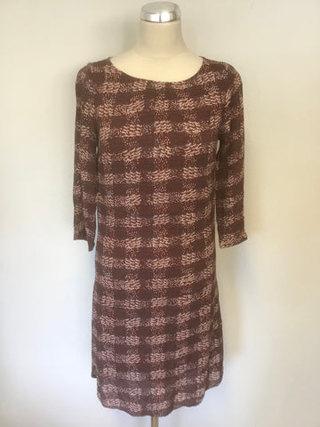 WHITE STUFF TERRACOTTA CHECK 3/4 SLEEVE SHIFT DRESS SIZE 8