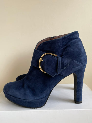 DANIEL NAVY BLUE SUEDE BUCKLE TRIM ANKLE BOOTS SIZE 6/39