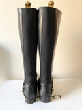 LK BENNETT NELIA BLACK LEATHER ELASTICATED PANEL KNEE LENGTH BOOTS SIZE 5/38