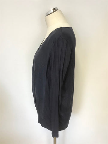 MINT VELVET NAVY STRETCH JERSEY & SILK OVERLAY TOP SIZE 14