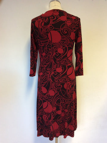 PHASE EIGHT RED & BLACK PRINT 3/4 SLEEVE WRAP DRESS SIZE 12