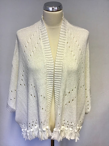 MINT VELVET IVORY COTTON & LINEN TASSEL TRIM CARDIGAN SIZE 18