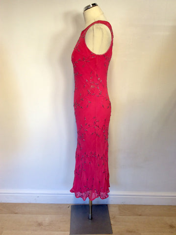 HOBBS PINK BEADED SILK SPECIAL OCCASION DRESS SIZE 10