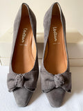 VOLTAN GREY SUEDE BOW TRIM LEATHER SOLE HEELS SIZE 4.5/37.5