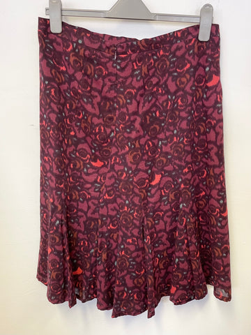 JIGSAW BURGUNDY PRINT COTTON & WOOL BLEND A-LINE SKIRT SIZE 12