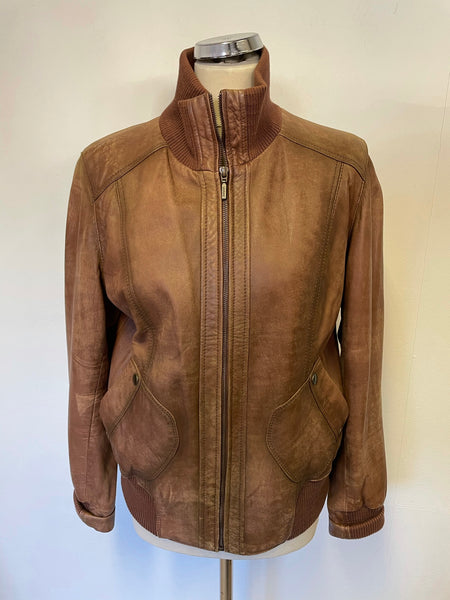 LAKELAND TAN BROWN SOFT LEATHER BOMBER JACKET SIZE 14