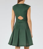 REISS RIVIERA GREEN FIT & FLARE CUT OUT BACK VOLUME DRESS SIZE 10