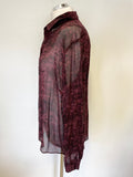 COS MAROON PATTERNED SEMI SHEER LONG SLEEVE BLOUSE SIZE 40 UK 14
