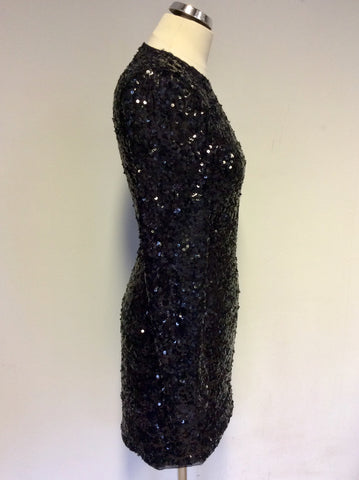 KAREN MILLEN BLACK SEQUINNED LONG SLEEVE DRESS SIZE 8