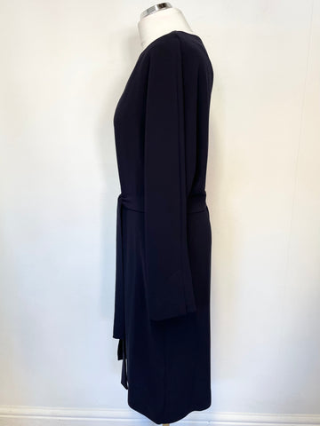 JIGSAW NAVY BLUE LONG SLEEVE TIE WAIST DRESS SIZE 16