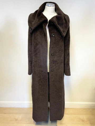 MAX MARA DARK BROWN ALPACA & WOOL BLEND LONG COAT SIZE 14