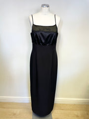 DEBUT BLACK THIN STRAP SATIN BODICE LONG EVENING DRESS SIZE 14