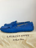 LAURENT EFFEL ST BARTH ROYAL BLUE MOLESKIN LEATHER FLAT LOAFERS SIZE 6/39