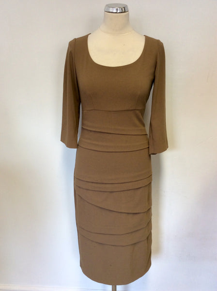 JAMES LAKELAND TAN 3/4 LENGTH SLEEVE PENCIL DRESS SIZE 10