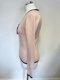 WHISTLES PALE PINK & BLACK TRIM CASHMERE LONG SLEEVE JUMPER SIZE 2 UK 10/12