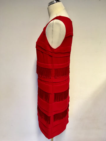 MARKS & SPENCER AUTOGRAPH EXCLUSIVE RED FRINGE TRIM SHIFT DRESS SIZE 10
