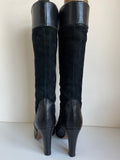 HOBBS BLACK SUEDE & LEATHER SLIM LEG HEELED BOOTS SIZE 4/37