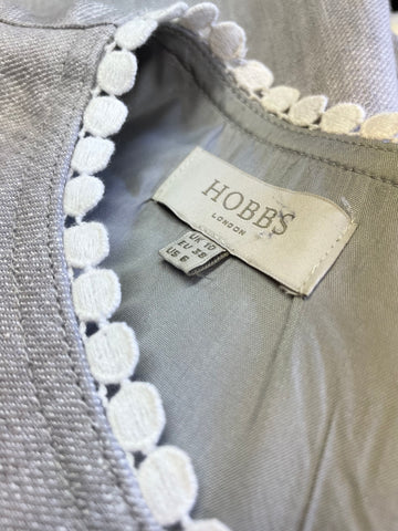 HOBBS GREY LINEN & WHITE TRIM SLEEVELESS SHEATH DRESS SIZE 10