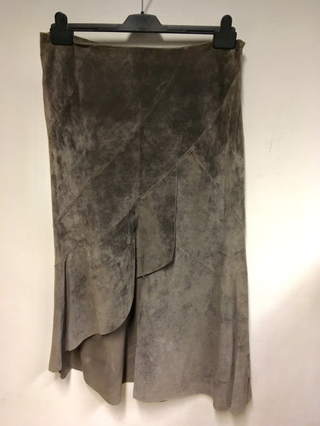 BETTY BARCLAY BROWN SUEDE CUT AWAY FRONT LONG SKIRT SIZE 18