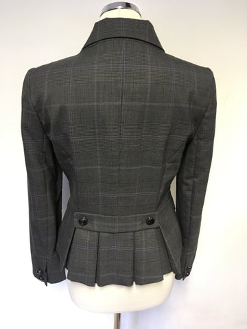 HOBBS GREY & PURPLE CHECK WOOL JACKET SIZE 10