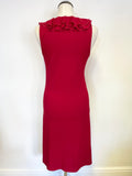 RALPH LAUREN RED FRILLED V NECKLINE SLEEVELESS A LINE DRESS SIZE S