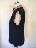 BRAND NEW TED BAKER TINK NAVY BLUE STRIPE BOW TRIM SLEEVELESS TOP SIZE 3 UK 14