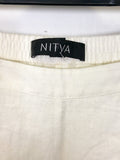 NITYA WHITE LINEN SILK TRIM EDGE TRIM TROUSERS SIZE 44 UK 16