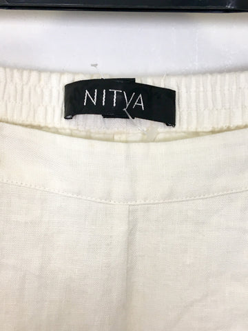 NITYA WHITE LINEN SILK TRIM EDGE TRIM TROUSERS SIZE 44 UK 16