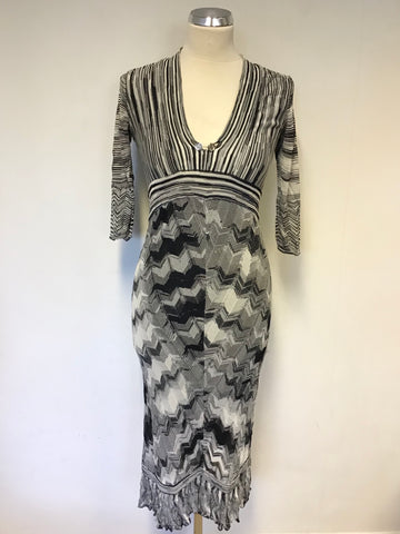 KAREN MILLEN BLACK & WHITE DESIGN FINE KNIT 3/4 SLEEVE DRESS SIZE 2 UK 8/10