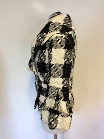 ZARA BLACK & WHITE CHECK BELTED JACKET SIZE L