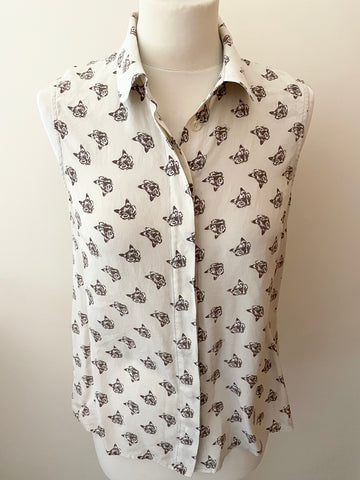 HOBBS NW3 CREAM FOX PRINT COLLARED SLEEVELESS TOP SIZE 12
