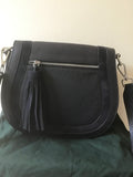 BRAND NEW HOBBS NAVY BLUE FAYE TASSEL TRIM LEATHER & SUEDE CROSS BODY BAG