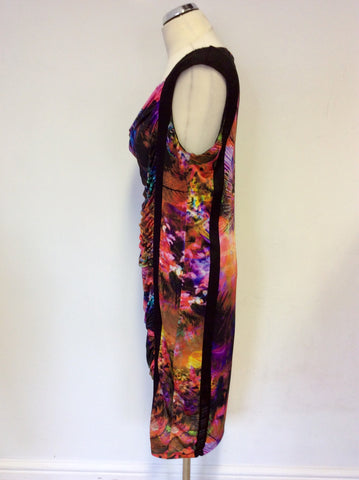 ARIANNA MULTI COLOURED PRINT STRETCH DRAPED DRESS SIZE 44 UK 16