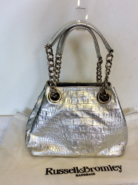RUSSELL & BROMLEY SILVER CROC CHAIN STRAP HAND/SHOULDER BAG