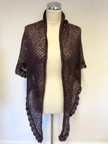 NOA NOA MULBERRY & SILVER THREADED EDGE WOOL SHAWL/ WRAP ONE SIZE