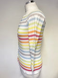 JOHN SMEDLEY SEA ISLAND MULTI COLOURED STRIPE COTTON FINE KNIT CARDIGAN SIZE M