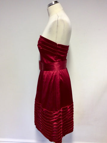 COAST RED SATIN STRAPLESS COCKTAIL DRESS SIZE 12