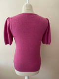 BRORA PINK 100% CASHMERE SCOOP NECK SHORT SLEEVE JUMPER SIZE 10
