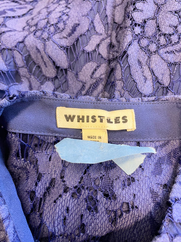 WHISTLES ROYAL BLUE LACE BUTTON UP LONG SLEEVE TOP SIZE 10