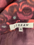 JIGSAW BURGUNDY PRINT COTTON & WOOL BLEND A-LINE SKIRT SIZE 12