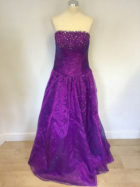 BRAND NEW UNBRANDED PURPLE SEQUINNED STRAPLESS BALLGOWN SIZE 14