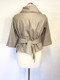 YORKSHIRE DESIGNER LISA JAYNE DANN SILVER GREY 3/4 SLEEVE TIE BELT  JACKET SIZE 10