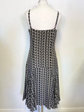 TED BAKER GREY, IVORY & BLACK PRINT 100% SILK STRAPPY DRESS SIZE 3 UK 12