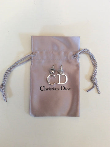 VINTAGE CHRISTIAN DIOR SILVER C & D INITIAL DROP PIECED EARRINGS