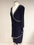 JOSEPH RIBKOFF NAVY BLUE & SILVER STUD TRIM DETAIL SPECIAL OCCASION DRESS SIZE 16