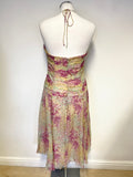 Mandolin Multicoloured Silk Print Halterneck Dress Size 12