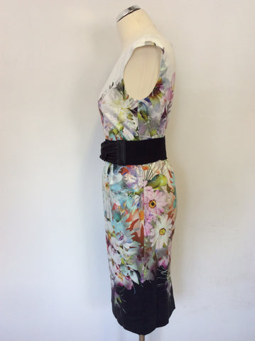 PHASE EIGHT FLORAL PRINT COTTON BELTED PENCIL DRESS SIZE 12