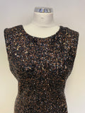 LK BENNETT QUINN BLACK & BRONZE SEQUINNED SLEEVELESS COCKTAIL DRESS SIZE 12