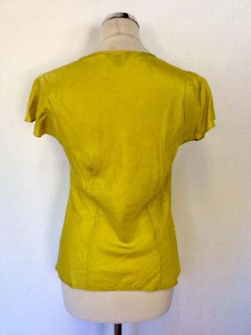 HOBBS MUSTARD SILK FRILL FRONT V NECK TOP SIZE 8